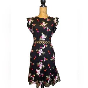 Sam Edelman Floral Flutter Sleeve Mini EMBROIDERED ALINE SHORT dress Women’s 4 - Picture 1 of 13