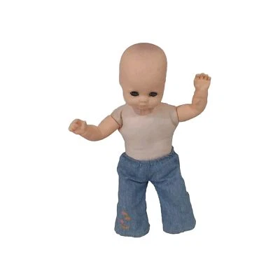 H.K. CITY TOY Vtg Baby Doll 1987 Sleepy Eyes Blue Molded Hair Cloth Body 14" - Image 1 of 3