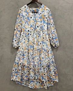 Joie Maxikleid Damen klein Blumen transparent V-Ausschnitt Lagenlook Rüschen Bauern Boho - Bild 1 von 5