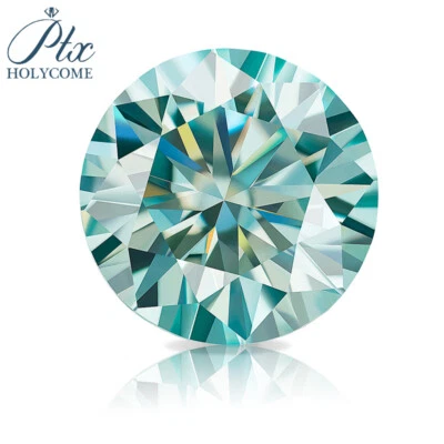 Aqua Blue Natural Color Round Cut Moissanite VVS1 GRA Certificate Loose Gemstone - Image 1 of 4