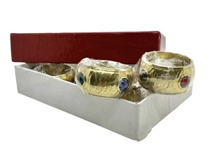vintage gold lacquered napkin rings with coloured glass stones in original box - Picture 1 of 3