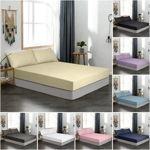 100% Brushed Cotton Flannelette Fitted Sheet Extra Deep Soft Bed Sheets All Size - Picture 1 of 87