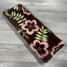Piatto da portata floreale Laurie Gates Ware marrone e rosa rettangolare