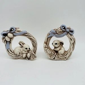 Precioso conjunto de 2 estatuillas de cerámica para decoración de mesa de conejito de Pascua - Imagen 1 de 4