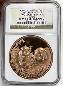 NGC PF69 (2014) China official 45mm --Two lovely pandas Copper Medal ,COA,Rare - Picture 1 of 10