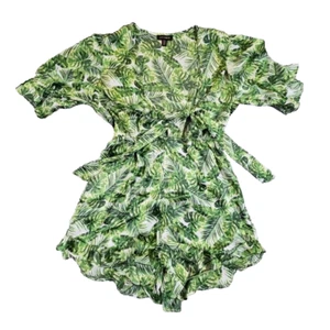 Vestido Mameluco QED London Talla 10 Verde Estampado Palma Y2K Fairy Core Boho Manga 1/2 - Imagen 1 de 13