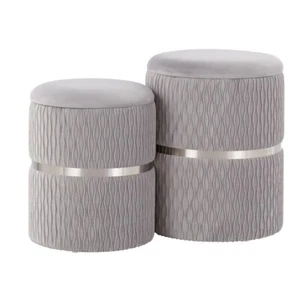 LumiSource Cinch Nesting Ottoman Set in Chrome/Silver Velvet - OT-CINCHVSV - Picture 1 of 1