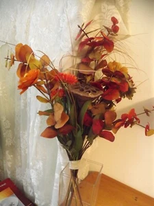 FALL AUTUMN FLORAL ARRANGEMENT bouquet ORANGE GREEN BROWN - Picture 1 of 8