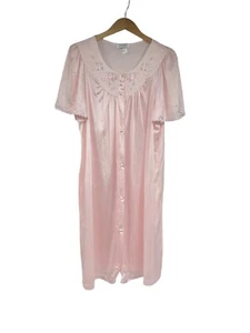 Camicia da notte Lorena rosa floreale con bottoni 100% nylon Granny Core donna grande - Foto 1 di 6