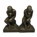 Vtg Heavy Pair Antiqued Ceramic Rodin?S The Thinker Thinking Man Bookends Rustic