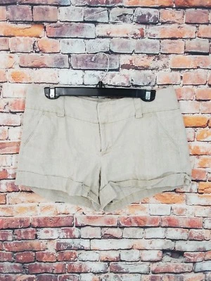 Shorts casual feminino Alice + Olivia bege LINHO ALGODÃO algemado tamanho M - G em excelente estado usado - Imagem 1 de 4