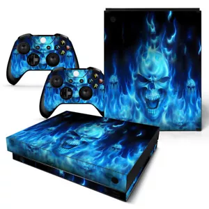 Xbox One X Skin Design Foils set pellicola protettiva adesivi - motivo teschio blu - Foto 1 di 1