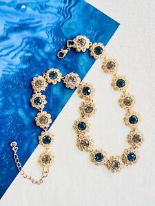 Royal Navy Sapphire Grey Snowflake Crystals Tennis Necklace, Gold, Swarovski