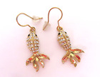 Fashion Earrings- FISH- gold color clear crystals -black eyes french wire 