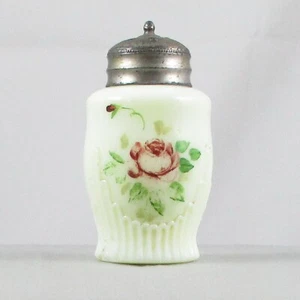 JEFFERSON RIBBED DRAPE CUSTARD GLASS SHAKER WITH ROSE DECORATION - Picture 1 of 7