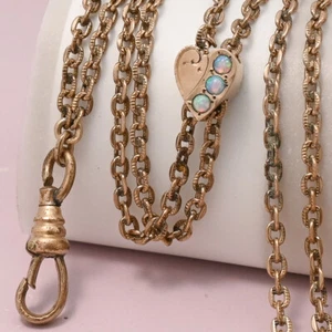 Antique Victorian HEART Opal Rose Gold Filled Slide Cable Chain Necklace - Picture 1 of 5