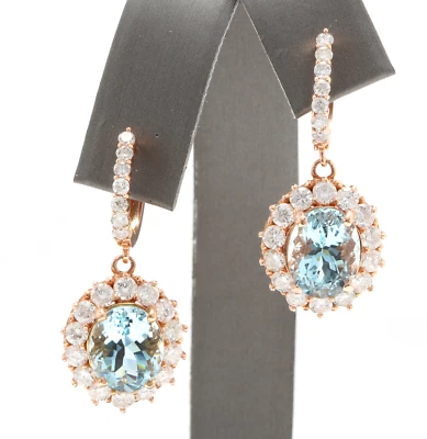  Pendientes de oro rosa macizo de 14 quilates con aguamarina natural y diamantes de 11,00 quilates Foto 1 de 4