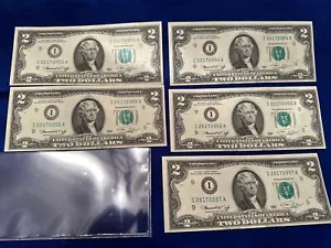 5 - 1976 2 Dollar Bills Sequential “ I20170953A “ In Order Rare - Picture 1 of 6