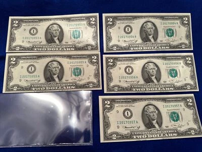 5 - 1976 2 Dollar Bills Sequential “ I20170953A “ In Order Rare - Image 1 of 4