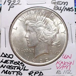 1922-P PEACE SILVER DOLLAR GEM BU/MS, UNKNOWN VAM DBL DIE NOSTRILS, RP-DATE B112 - Picture 1 of 2