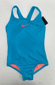 Nike Girls Tank One Piece Swimsuit Blue/Coral Size 7 - Picture 1 of 2