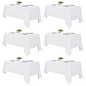 White Tablecloths for Rectangle Tables, 6 Pack - 70 x 120 Inches - Reusable a... - Picture 1 of 9