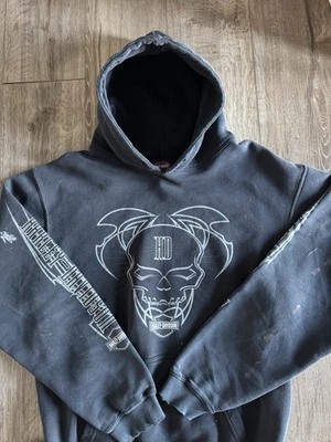 Harley Davidson Distressed 90s 00s Hoodie Sweatshirt Faded Flames Grunge Medium  - Image 1 of 4