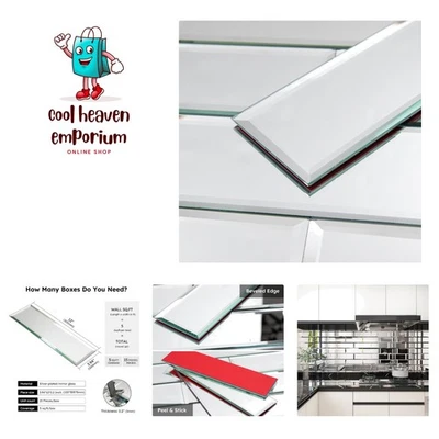 Azulejos de salpicadero de espejo pelar y pegar, plateados, 4x12 pulgadas, espejo biselado sub... Foto 1 de 4