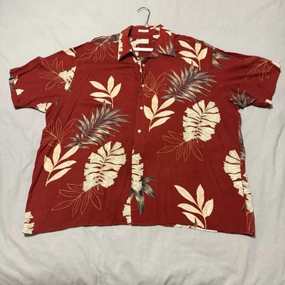 Camisa Palma Tropical 2XL Edición Natural Tacto Sedoso Rayón Rojo Oscuro Botón Frontal Foto 1 de 4