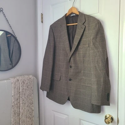 Vtg Saddlebred Lambswool Plaid Elbow Patches Blazer 44R Brown Academia Preppy - Image 1 of 4