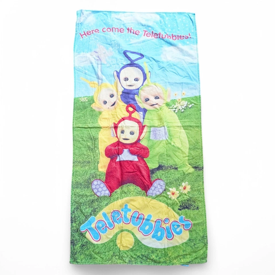 VTG 1998 Teletubbies Here Comes Beach Bath Towel Vintage Jay Franco 90s Y2K PBS - Image 1 of 4