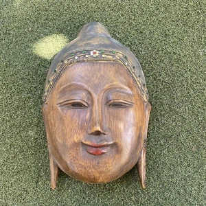 Buddha vintage volto in legno intagliato a mano - Foto 1 di 15