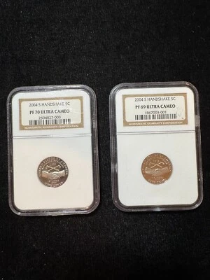 2004-S 5C Handshake Jefferson Nickel 2 Coin Set - PF70 & PF69 Ultra Cameo - Image 1 of 4