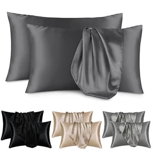 Pack Of 2 Satin Silk Pillowcase Silk Cover King Queen Size Luxury Cushion Cover - Picture 1 of 25