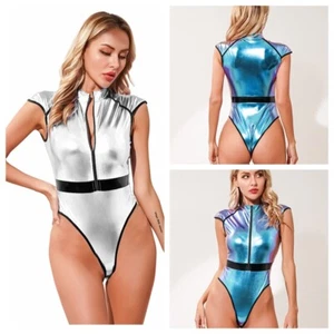 Women Bodysuit Color Block Catsuit Skin-friendly Costume Hot Clubwear High Cut - Picture 1 of 34