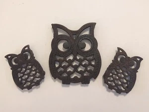 Vintage Cast Iron Retro Metal Owl Trivet Coaster Hot Plates Lot of 3 MidCentury - Picture 1 of 4