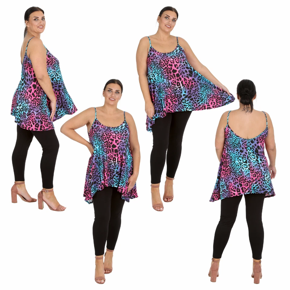 Nouvelle Women Plus Size Neon Leopard Print Swing Top Asymmetric Vest Ladies - Image 1 of 1