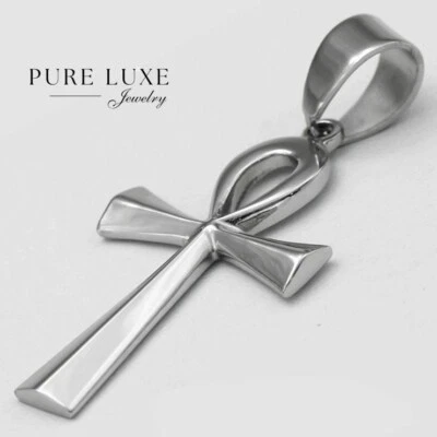 Мужская из нержавеющей стали серебра анх крест 55 мм большой подвеска высоты польский * коробка - Изображение 1 из 2