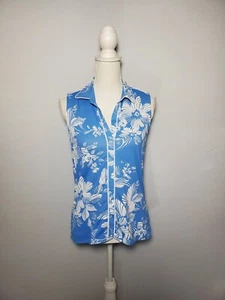 Izod X-tra Dry Blue & White Tropical Floral Print Sleeveless Polo Women's Small - Picture 1 of 8