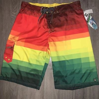 Ocean Current Board 短裤 XXL Rasta 多色红色黄色绿色全新带标签 — 第 1/4 张图片