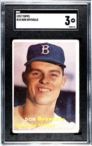 Don Drysdale 1957 Topps #18 Brooklyn Dodgers SGC 3 muy buen estado novato radiocontrol - Imagen 1 de 2