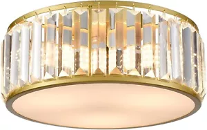 12 Inch Gold Crystal Flush Mount Ceiling Light 3-Light Drum Shade Ceiling Light - Picture 1 of 7