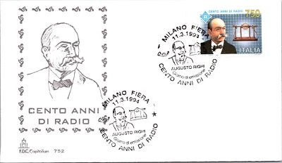 Italy FDC 1994 - One Hundred Years of Radio / Augusto Righi - Milan - F42090 - Image 1 of 2