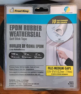 Sello de espuma de goma EPDM blanco Frost King V25WA 1/4 pulgada de grosor x 17 L ft. Foto 1 de 4