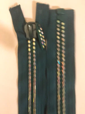 23” Green Double Row Crystal Rhinestone Open End  Jacket /Bag Zipper - Image 1 of 4