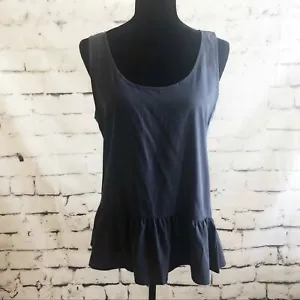ZARA Blouse Womens Small Navy Blue Sleeveless Ruffle Bottom Tank Silky - Picture 1 of 5