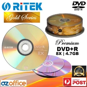 Ritek Gold Series DVD+R 8X 4.7GB Blank DVD +R Recordable DVD Spindle TDK Quality - Picture 1 of 4