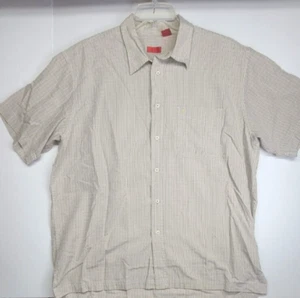 IZOD Shirt Mens XL Beige Button Up Rayon Blend Casual Collared Short Sleeve - Picture 1 of 9