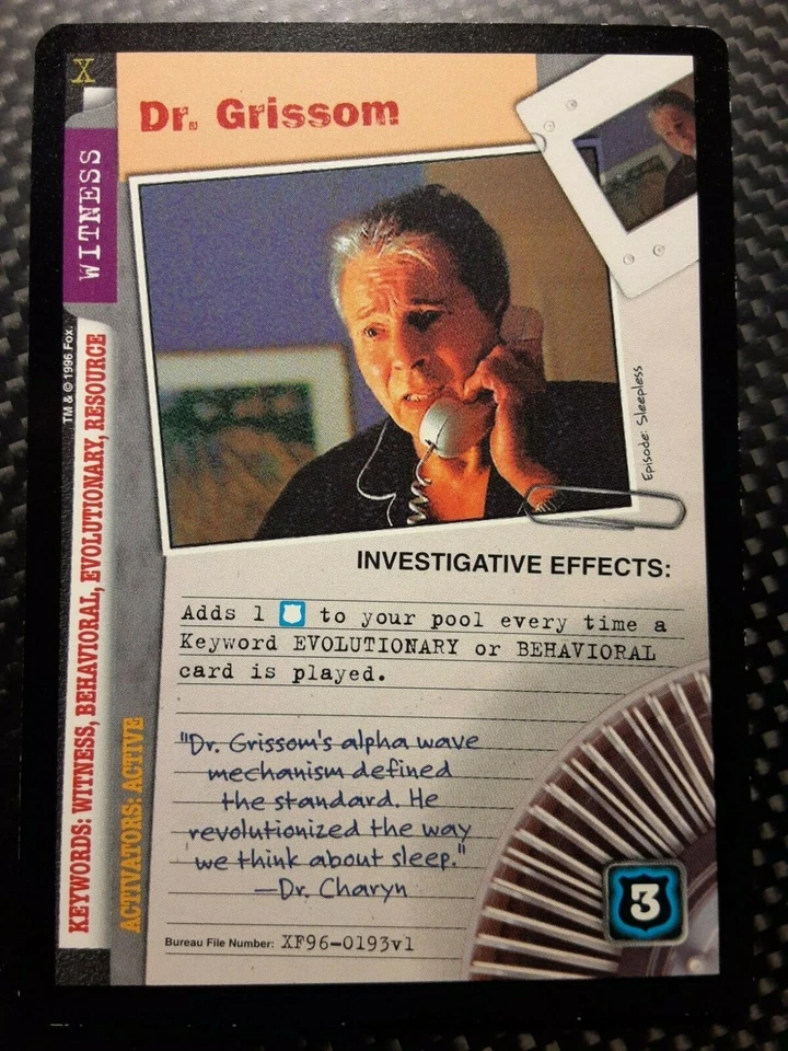 USPC The X-Files CCG - Premiere - MINT RARE Witness Card # 193 DR. GRISSOM - Image 1 of 1
