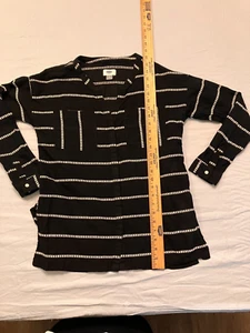 Old Navy Womens Button Front Blouse Top Long Sleeve Black Stripes Pockets XS - Picture 1 of 5